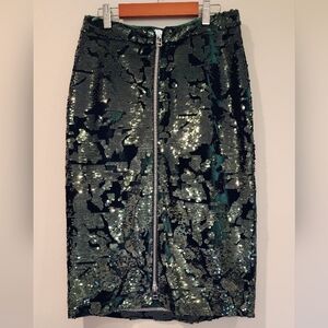 Suncoo Serie Velvet Sequin Green Pencil Skirt  Women's Size Large